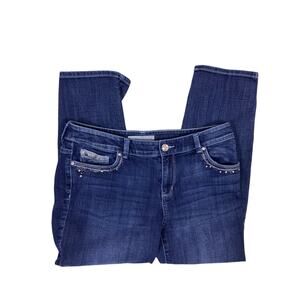 Chico’s Platinum Denim Jeans Size 1.5 / 10 Blue Stretch Bling Pocket Mid Rise
